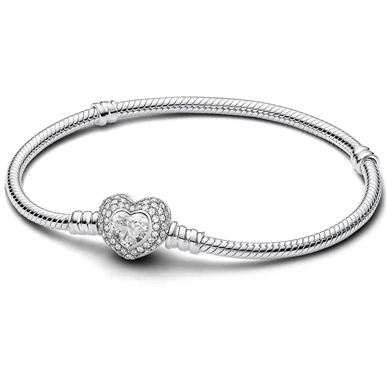 Ermania - Sterling Silver Love Heart Bracelet with Chain