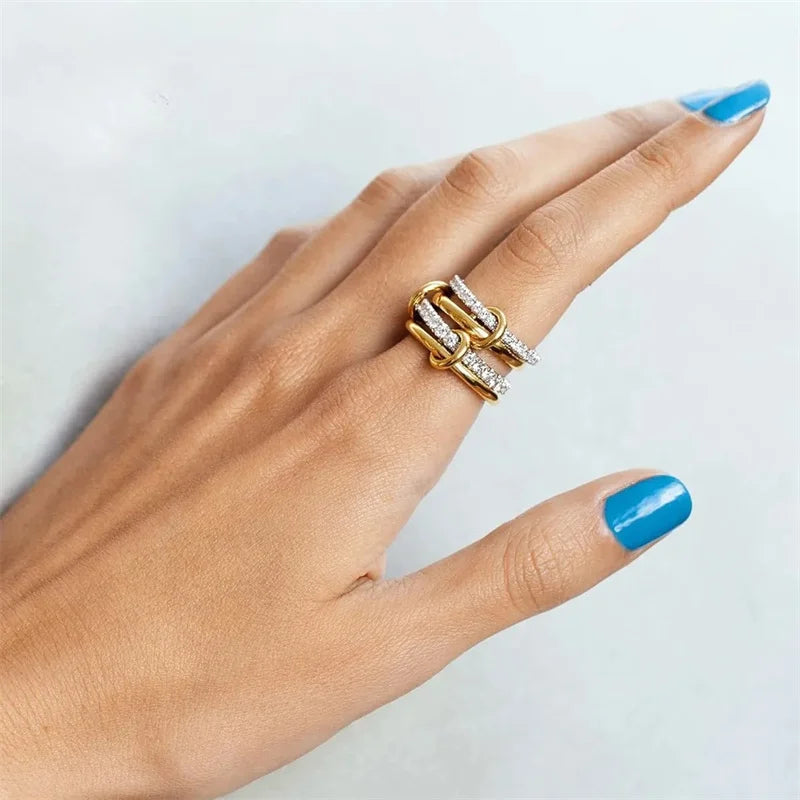 Ermania - A Niche Two-Color Four-Ring Copper Jewelry Ring