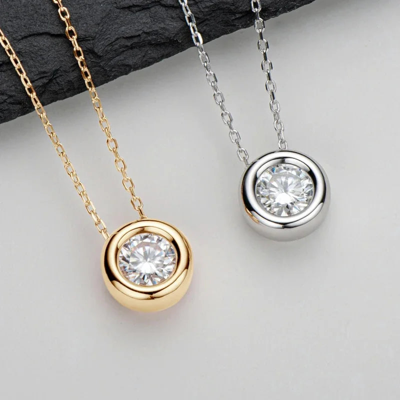 Ermania - Round Bezel Moissanite Pendant Necklace