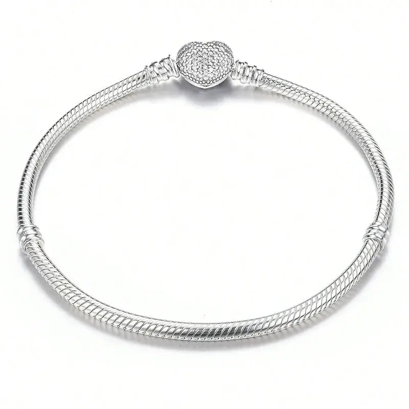 Ermania - Sterling Silver Love Heart Bracelet with Chain - Ermania
