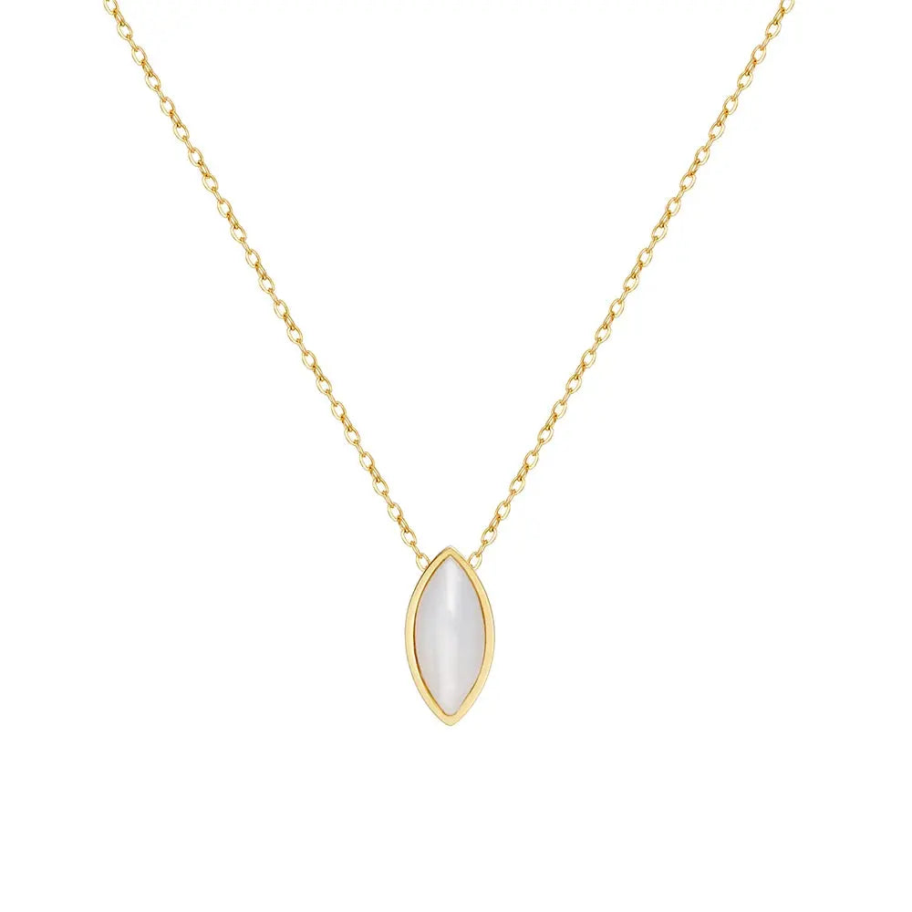 Ermania - Stainless Steel Plated 18K Gold Oval Shell Pendant Necklace - Ermania