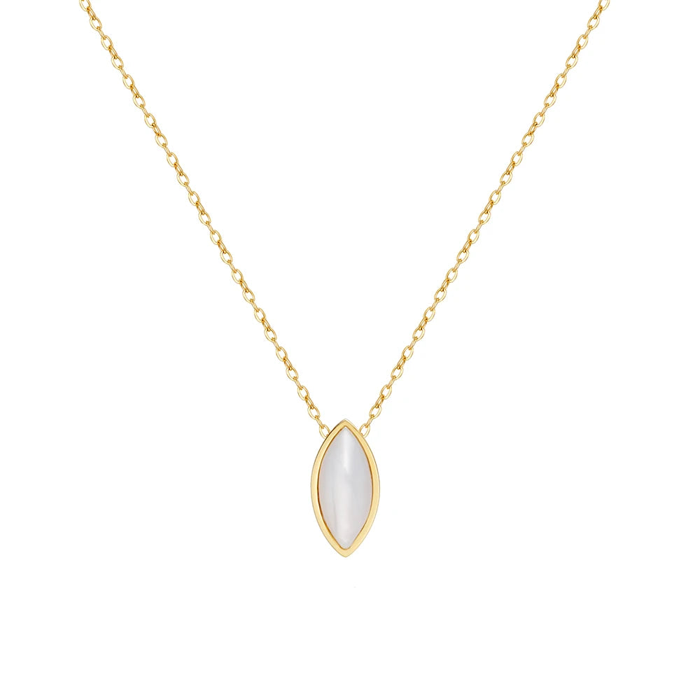 Ermania - Stainless Steel Plated 18K Gold Oval Shell Pendant Necklace