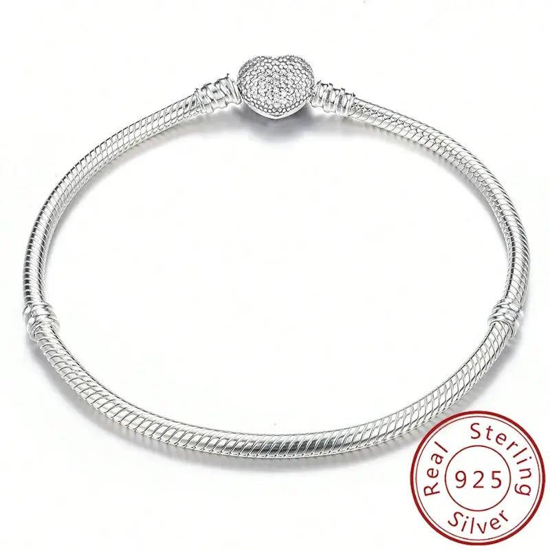 Ermania - Sterling Silver Love Heart Bracelet with Chain - Ermania