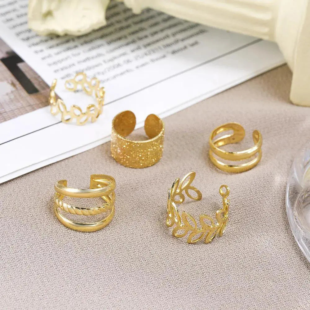 Ermania - 5pcs/set Retro Multi-element Leaf Geometric Ear Cuff - Ermania