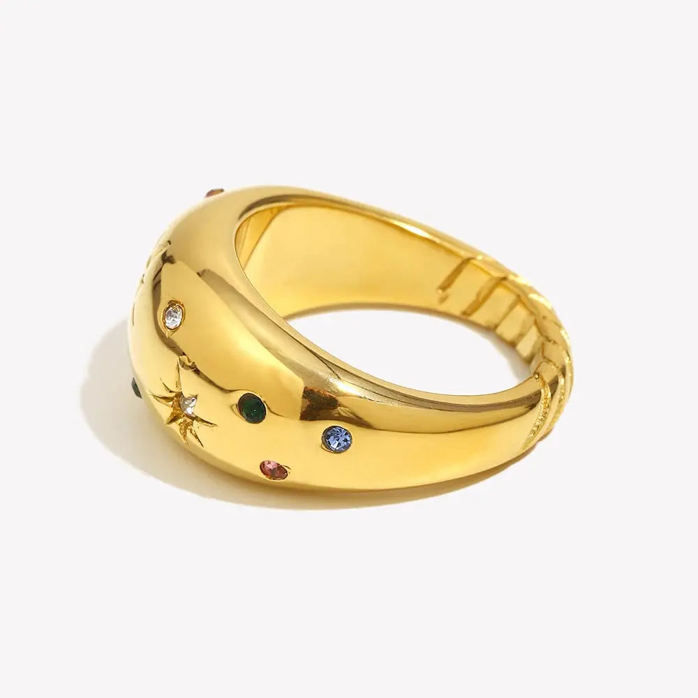 Ermania - E.B.belle Collection Colorful Crystal Zircon Gold Plated Ring - Ermania