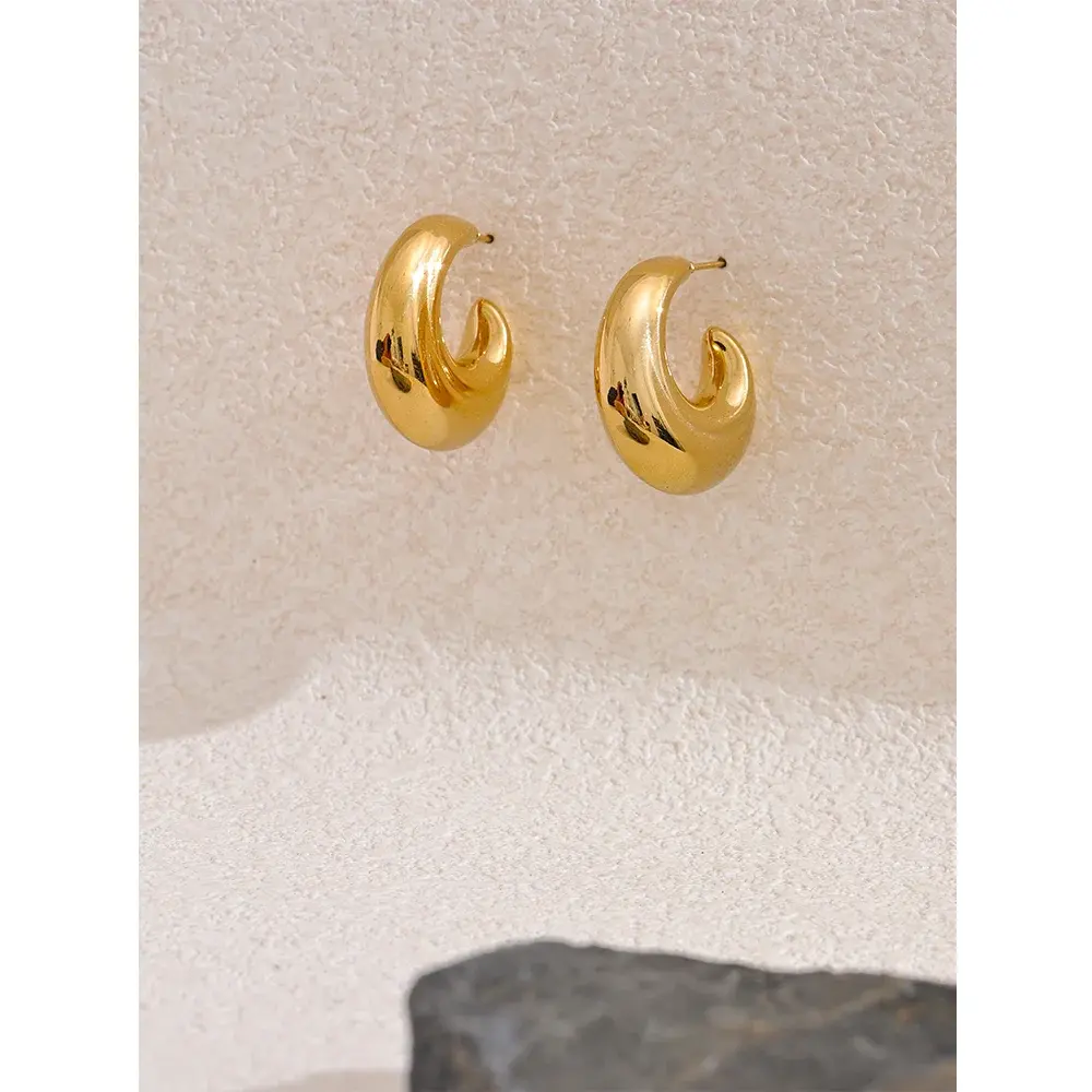 Ermania - Chunky Earrings, 18K Gold Plated - Ermania