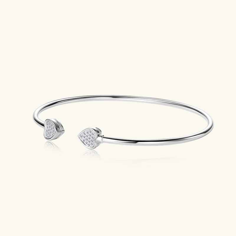Ermane - Moissanite Bangle Cuff Real 925 Sterling Silver Bracelet