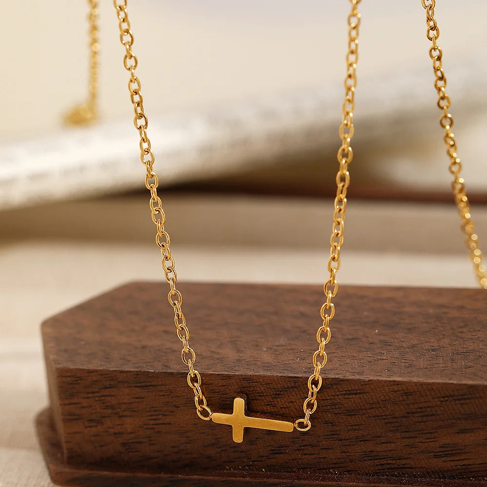 Stainless Steel Delicate Vintage Cross Pendant Necklace