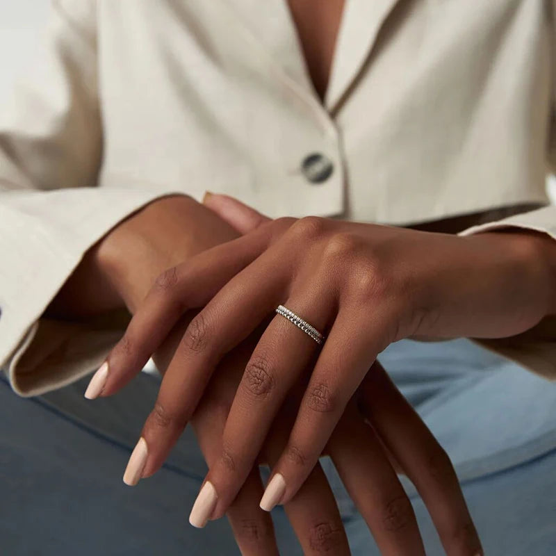 Ermania - Moissanite Double-ring Engagement Rings 925 Sterling Silver