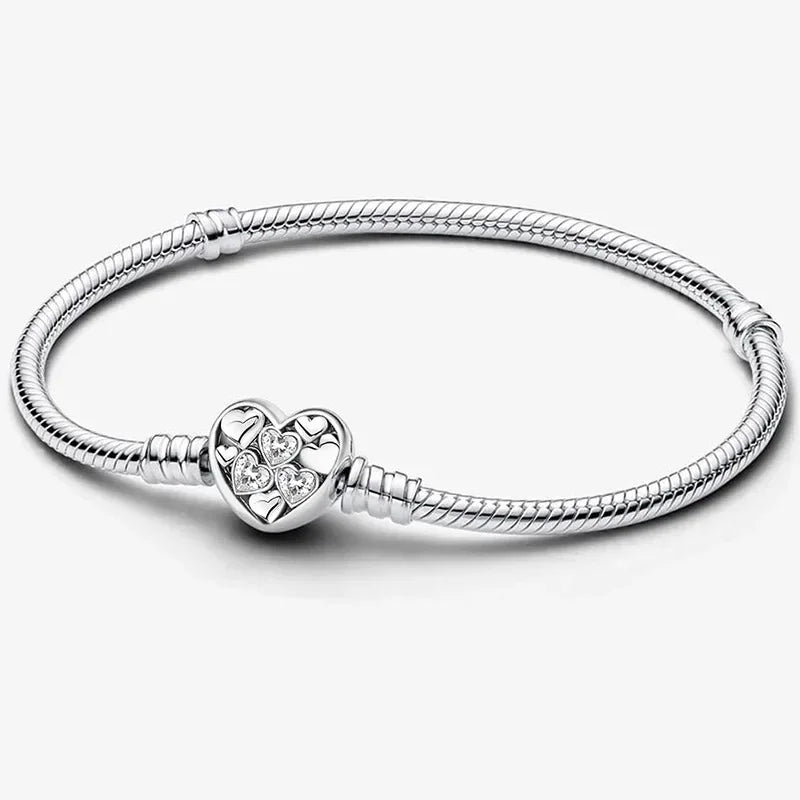 Ermania - Sterling Silver Love Heart Bracelet with Chain
