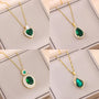 Ermania - Green Zircon Crystal Pendant Stainless Steel Necklaces - Ermania