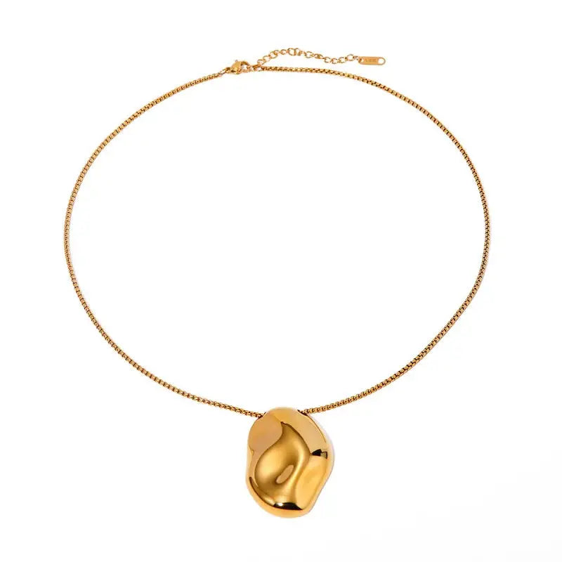 Ermania - Gold Stainless Steel Irregular Concave Hammered Necklace - Ermania