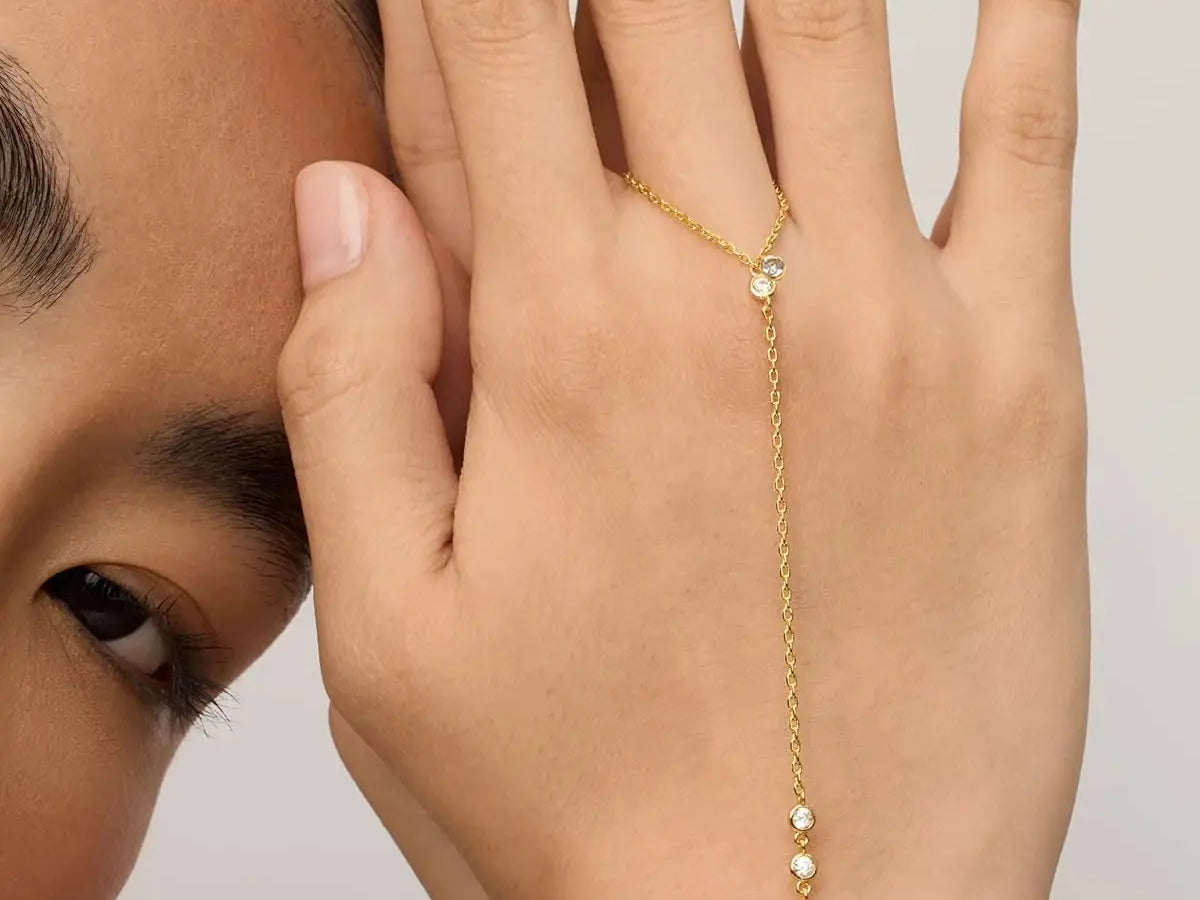 Ermania - 14K Yellow Gold Plated Stainless Steel Hand Chains Bracelet - Ermania