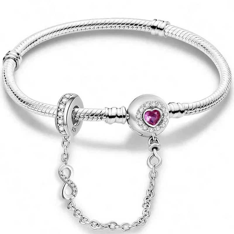 Ermania - Sterling Silver Love Heart Bracelet with Chain
