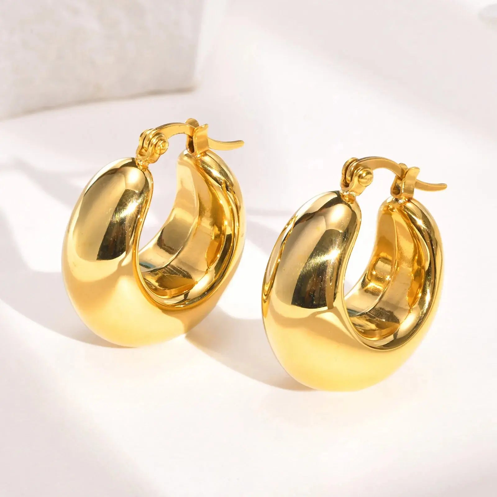 Ermania - Trendy Chunky Stainless Steel Hoop Earrings - Ermania