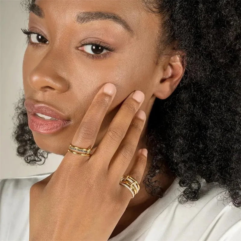 Ermania - A Niche Two-Color Four-Ring Copper Jewelry Ring