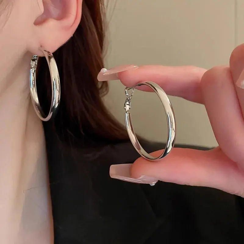 Ermania - Fashion Large Flat Hoop Earrings - Ermania