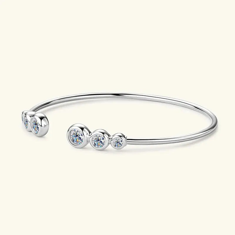 Ermane - Moissanite Bangle Cuff Real 925 Sterling Silver Bracelet - Ermania