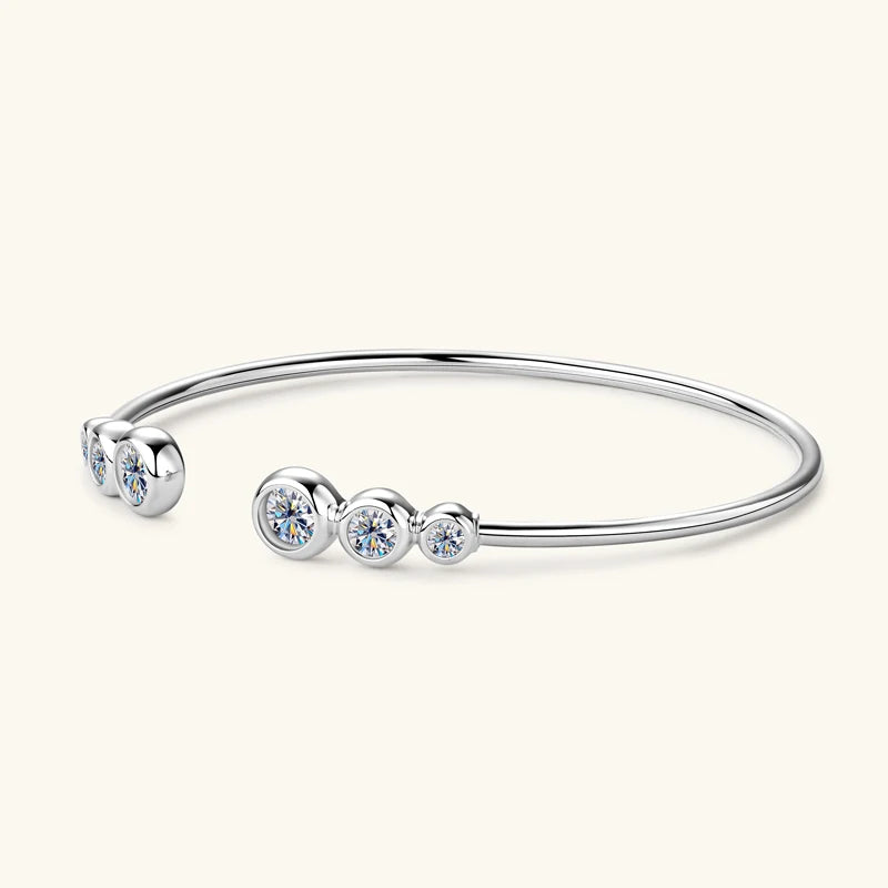 Ermane - Moissanite Bangle Cuff Real 925 Sterling Silver Bracelet